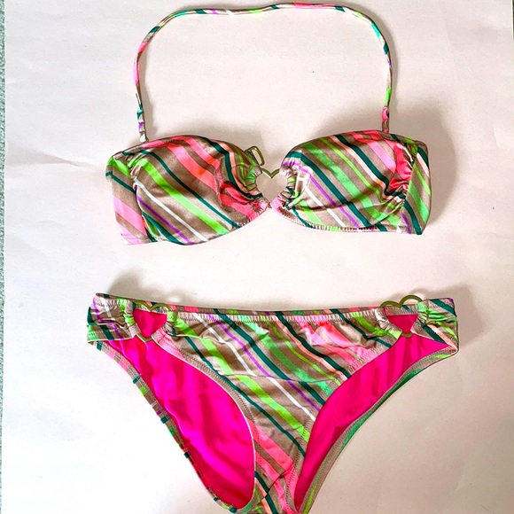 💖HP🌴HTF VS Tan, Colored-striped Bandeau Bikini👙 - Picture 8 of 8